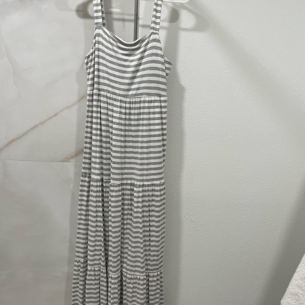 Striped Gray and White Maxi Dress